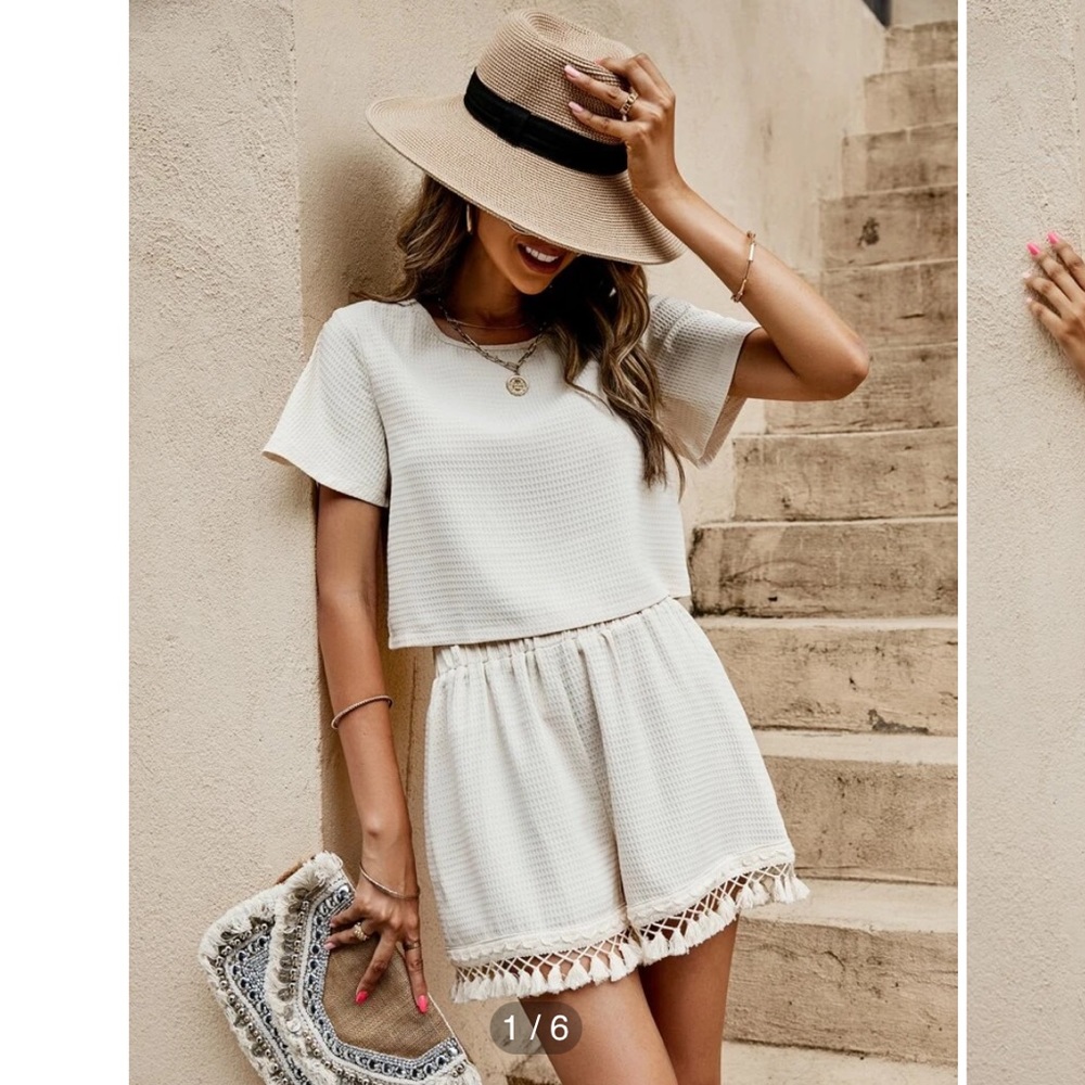 SHEIN Waffle Knit Top & Tassel Trim Shorts In Size Large(8/10)